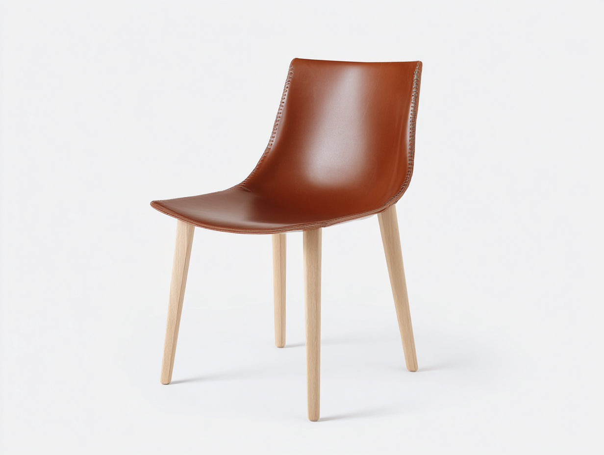 Sedia da pranzo-Legno-Rivestimento effetto pelle-51x49x86 cm-Marrone cognac-Design contemporaneo monoscocca