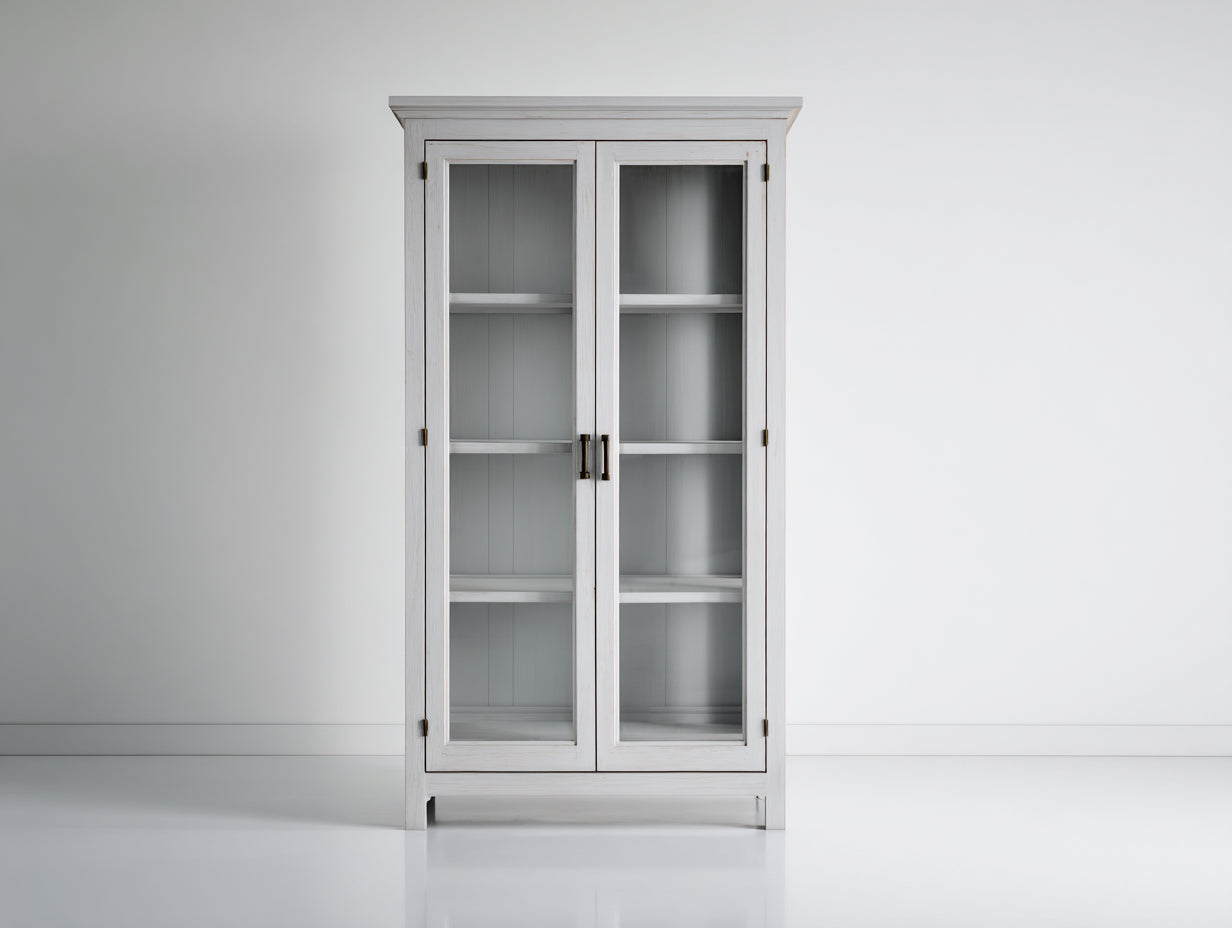 Librerie - legno-vetro - 94x40x185 cm - bianco decapato - rustico