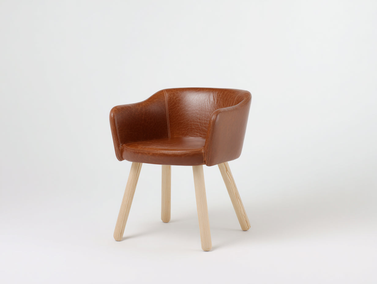 Sedia da pranzo-Legno-Rivestimento effetto pelle-64x60x77 cm-Marrone tabacco-Design lounge contemporaneo