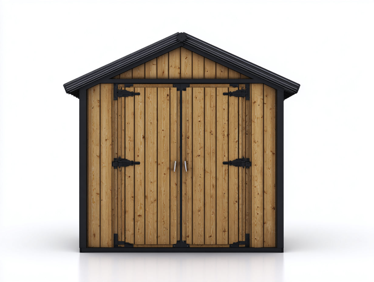 Casetta da giardino-Legno-365x245x255 cm-Legno naturale-Nero-Stile rustico robusto