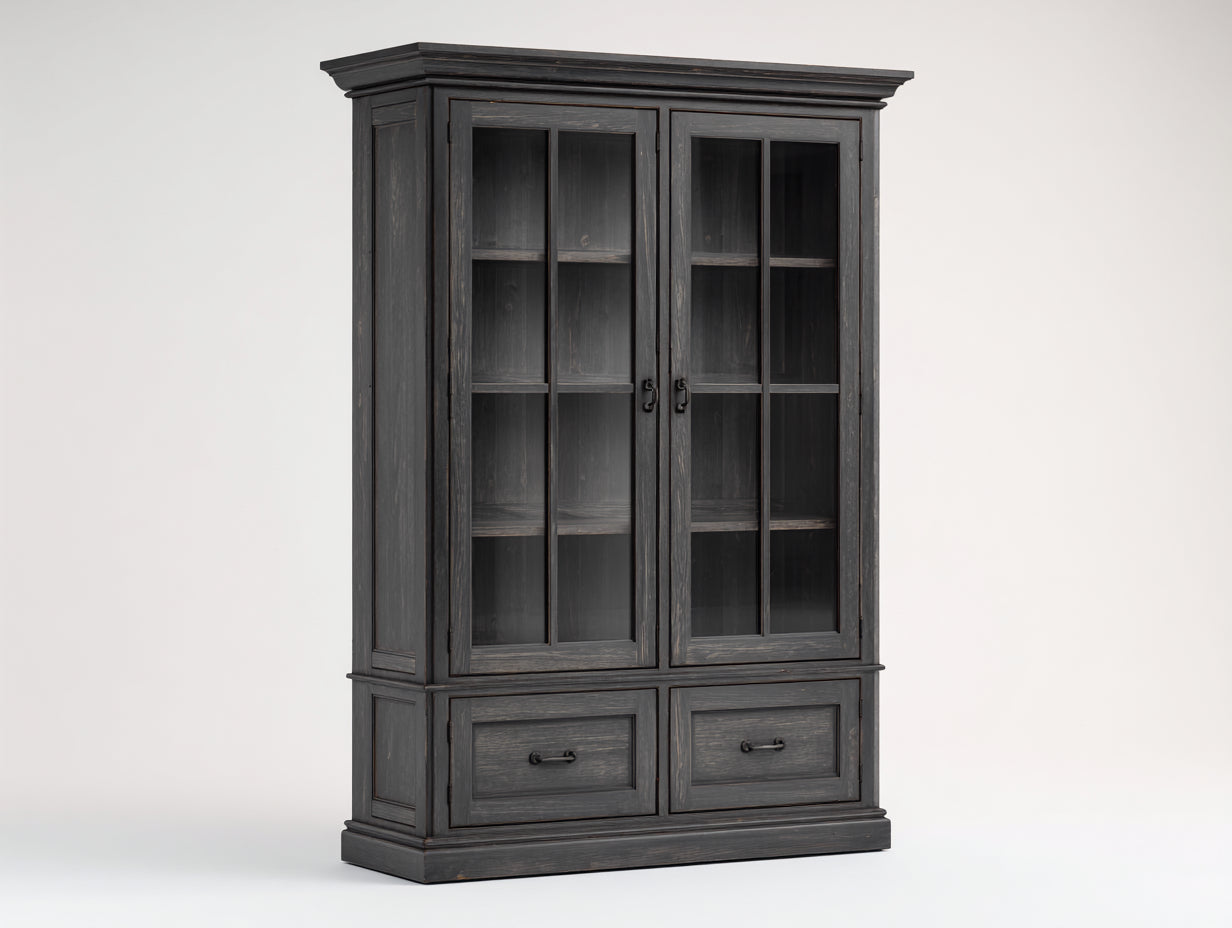 Librerie - legno-vetro - 132x45x198 cm - grigio carbone - rustico