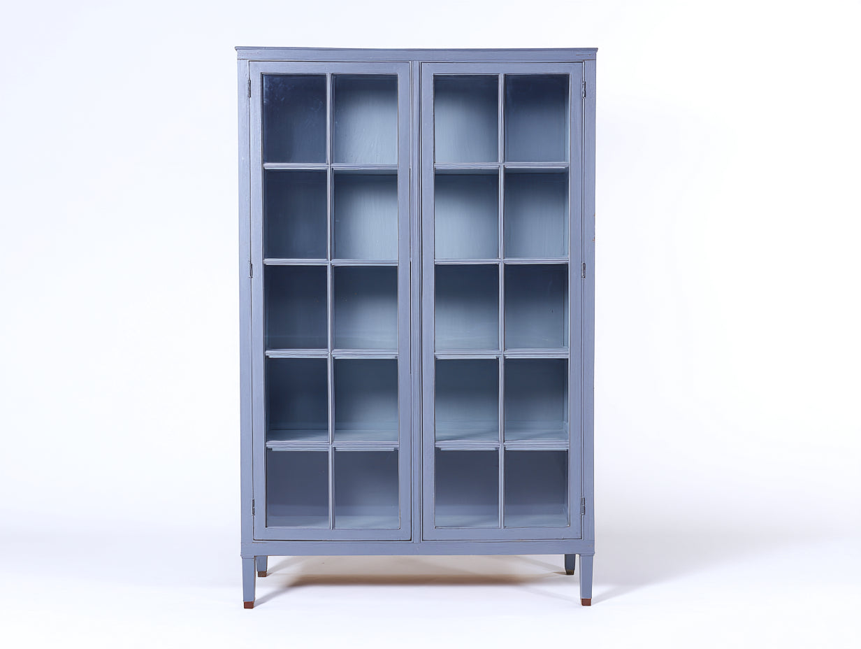 Librerie - legno-vetro - 100x40x185 cm - blu grigio - classico