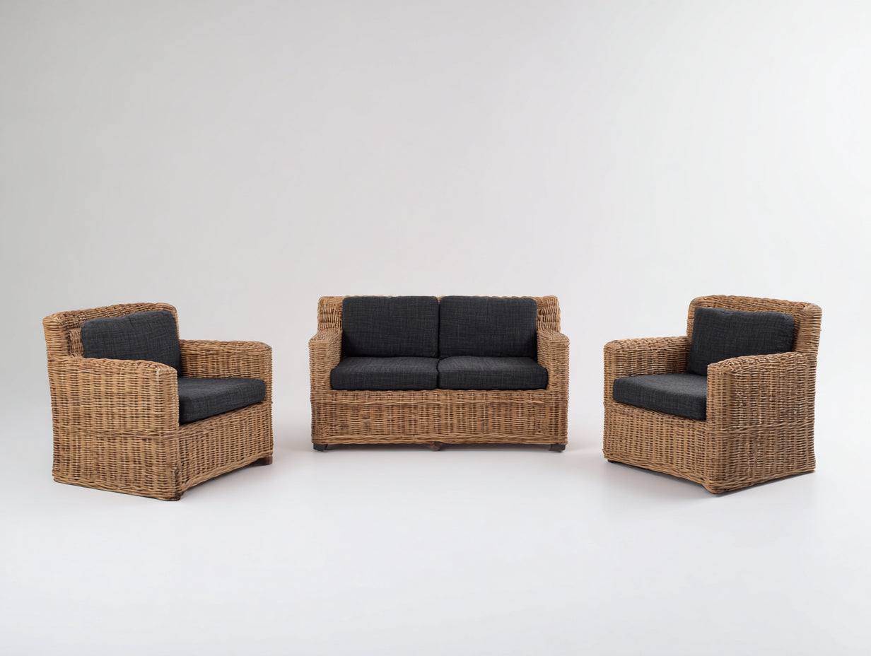 Divani da esterno-rattan-tessuto-128x76x84 cm-marrone naturale-antracite-rustico contemporaneo