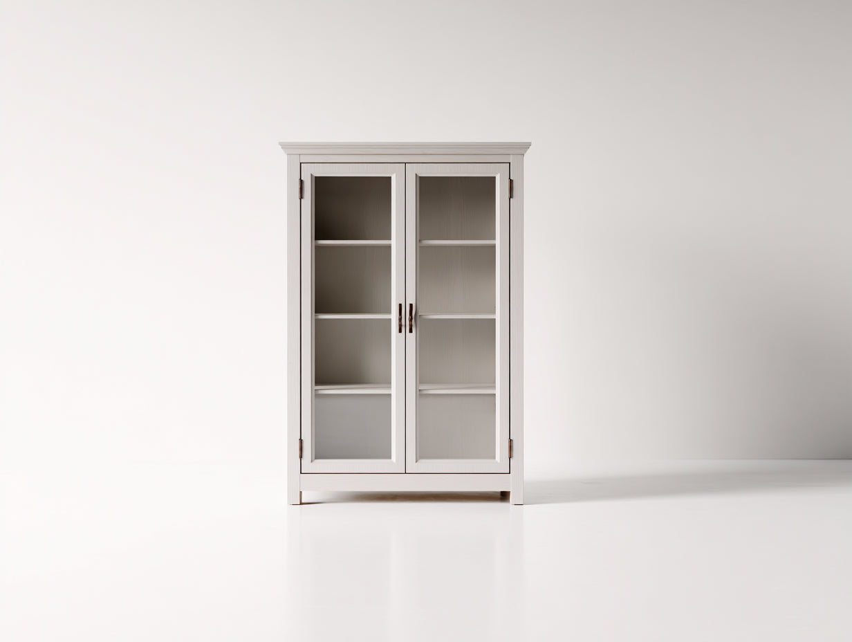 Librerie - legno-vetro - 86x36x162 cm - bianco antico - classico