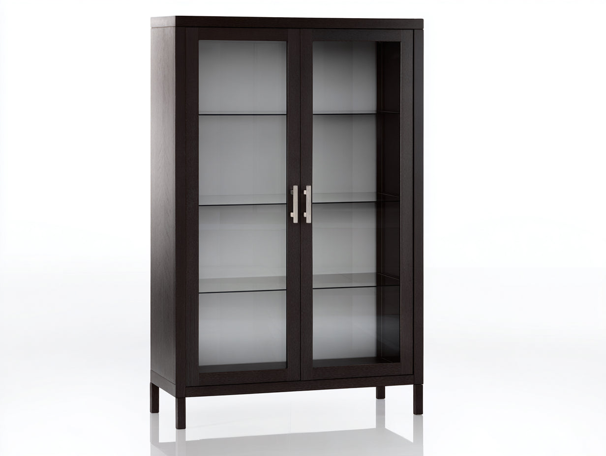 Librerie - legno-vetro - 82x38x168 cm - marrone scuro - contemporaneo