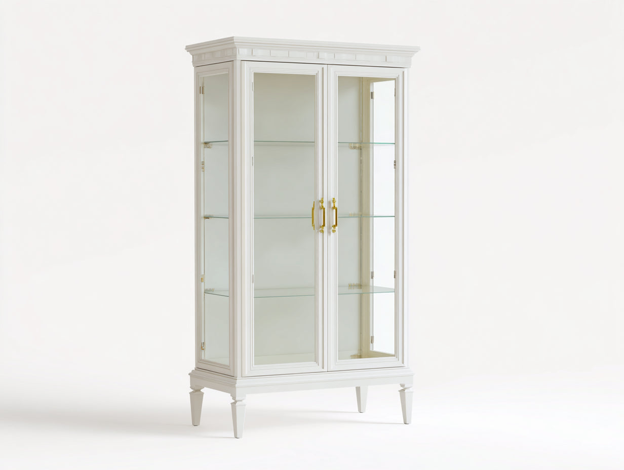 Librerie - legno-vetro-metallo - 96x42x178 cm - bianco-oro - classico elegante