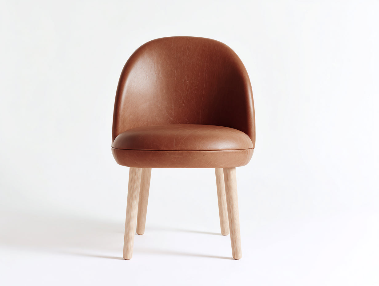 Sedia da pranzo-Legno-Rivestimento effetto pelle-55x52x81 cm-Marrone cuoio-Design minimalista contemporaneo