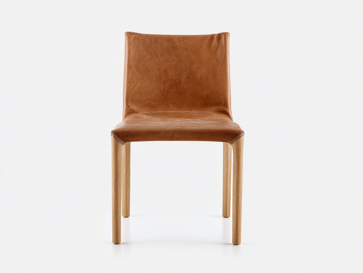Sedia da pranzo - pelle-legno - 47x54x84 cm - marrone tabacco - minimalista contemporaneo
