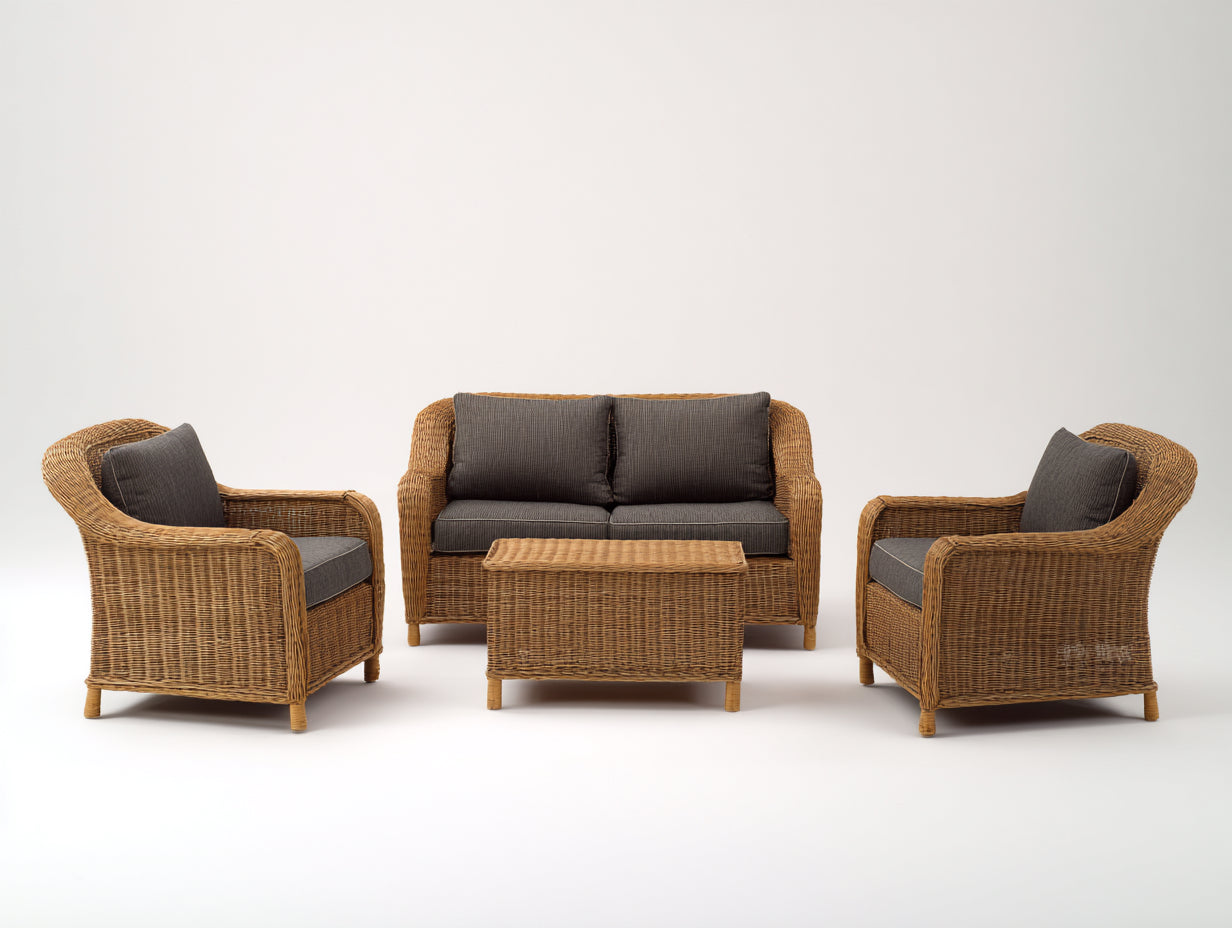Divani da esterno-rattan-tessuto-126x74x86 cm-marrone miele-grigio scuro-classico naturale