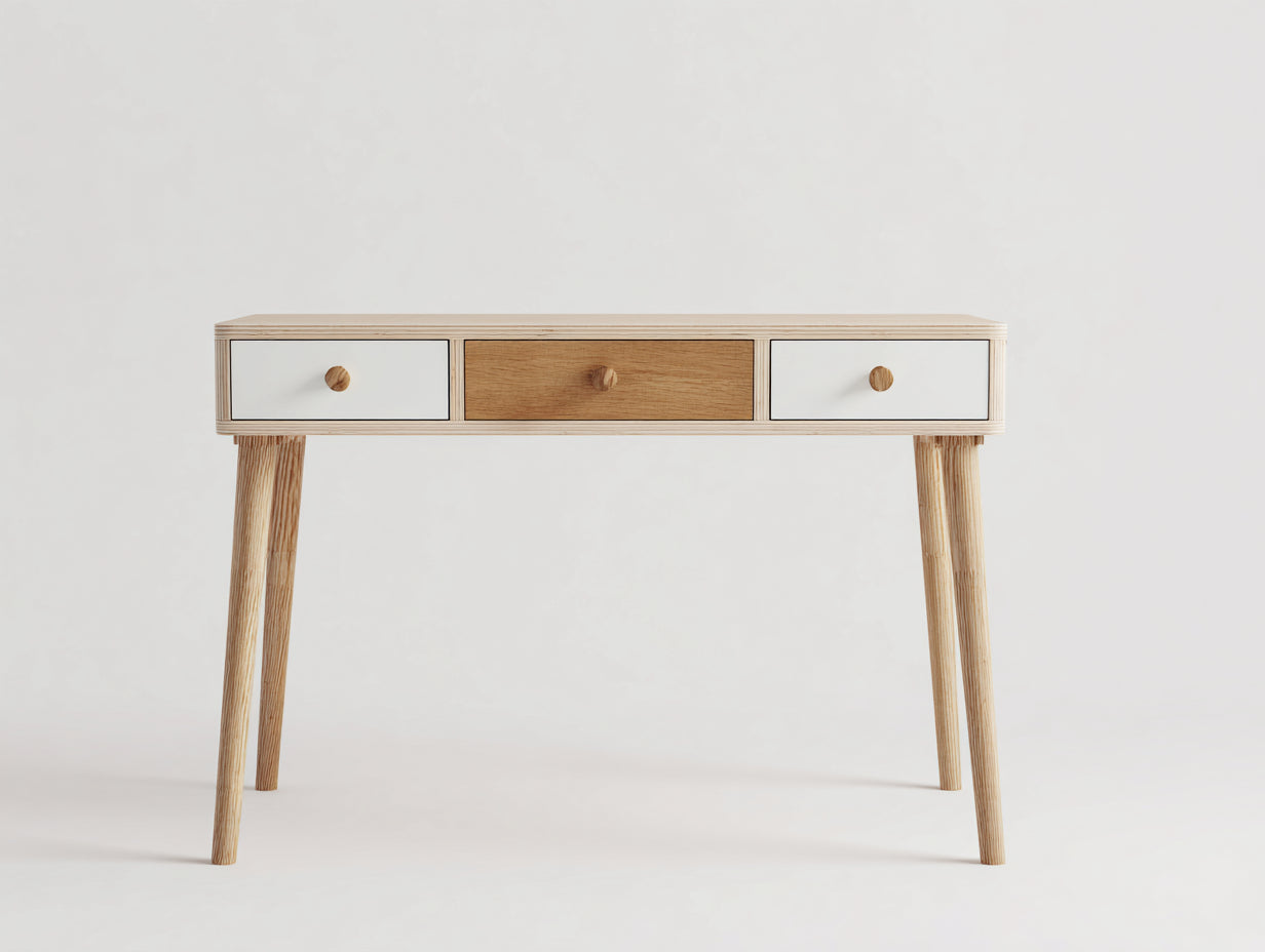 Scrivania - legno - 124x44x77 cm - naturale-bianco - scandinavo