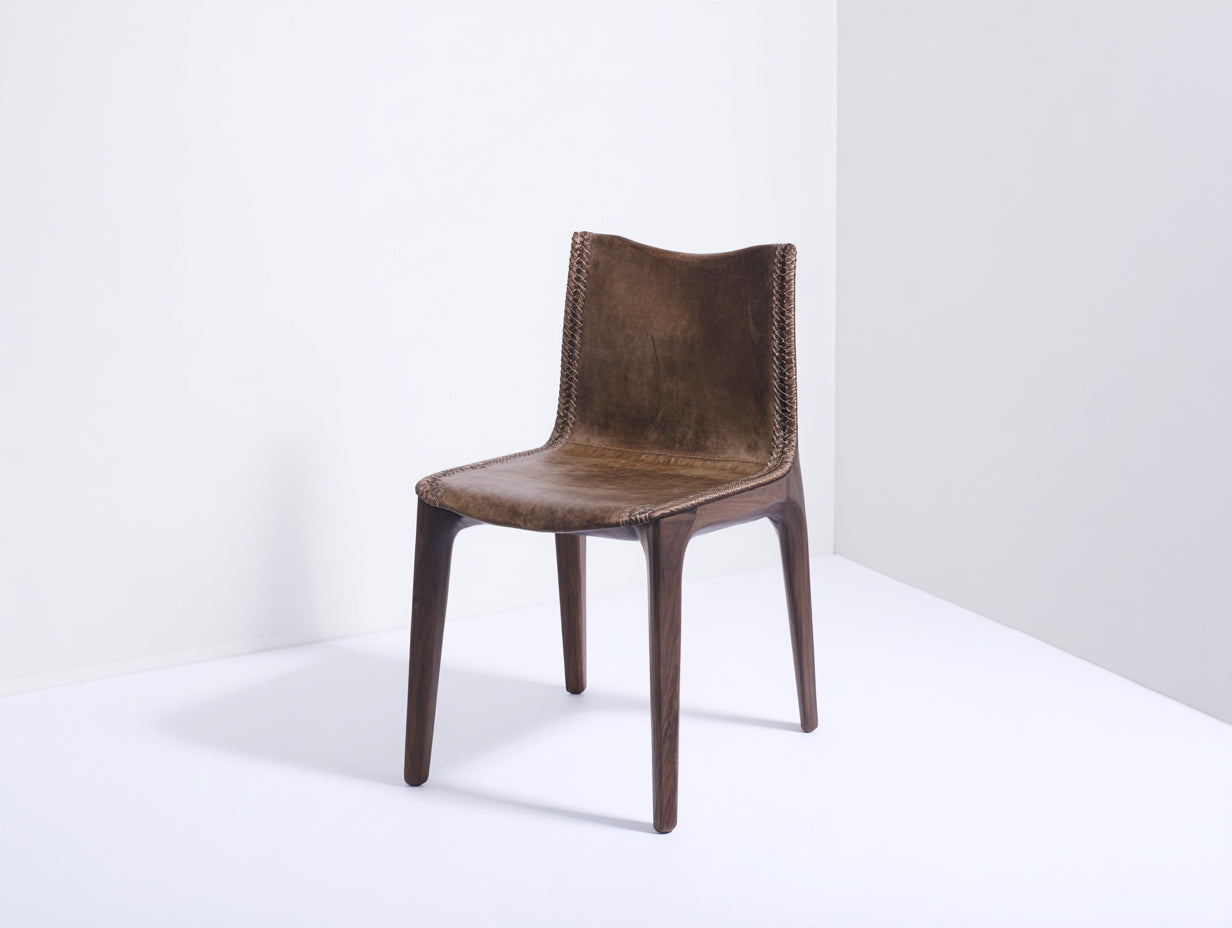 Sedia da pranzo-Legno-Rivestimento effetto pelle-53x50x86 cm-Marrone anticato-Design rustico contemporaneo