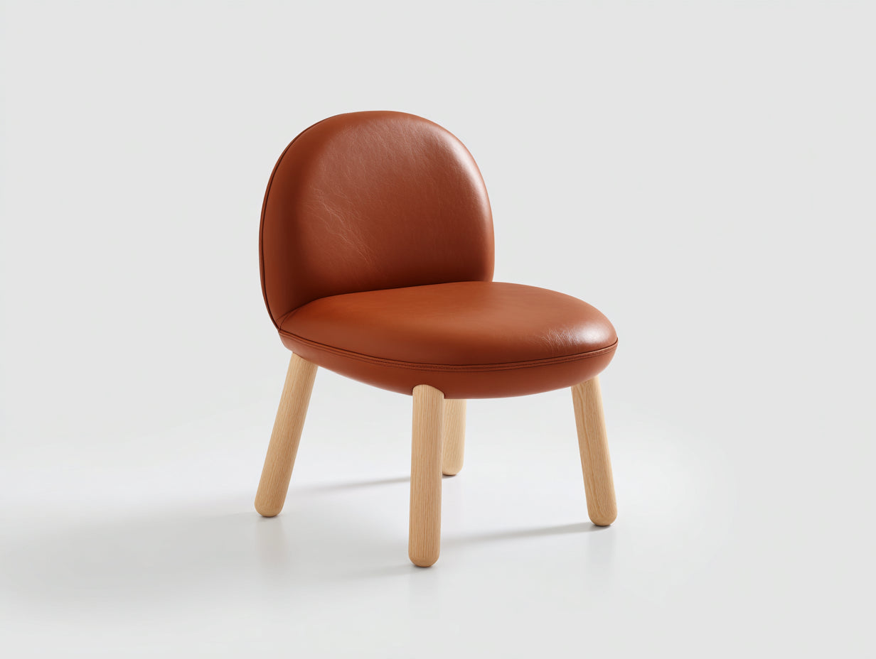 Sedia da pranzo-Legno-Rivestimento effetto pelle-58x56x74 cm-Marrone rame-Design organico contemporaneo