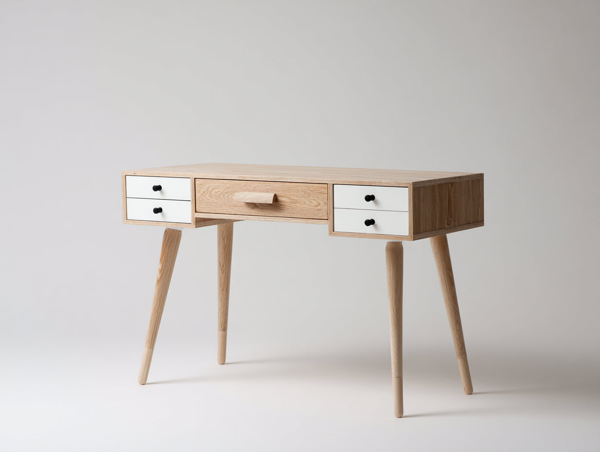 Scrivania - legno - 138x54x76 cm - naturale-bianco - scandinavo