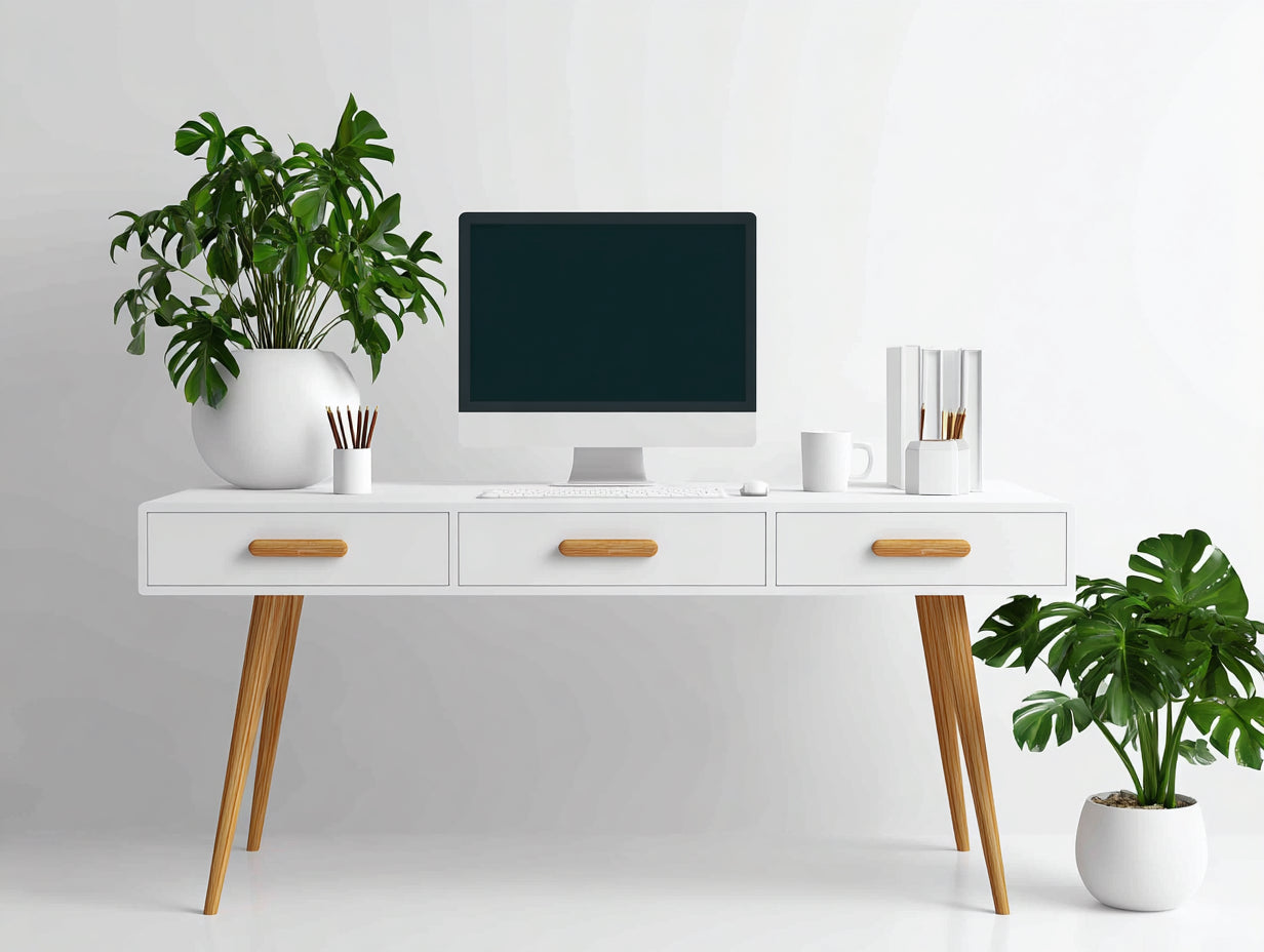 Scrivania - legno - 142x55x78 cm - bianco-naturale - moderno nordico