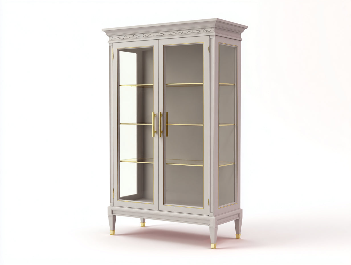 Librerie - legno-vetro-metallo - 92x42x178 cm - avorio-oro - classico elegante