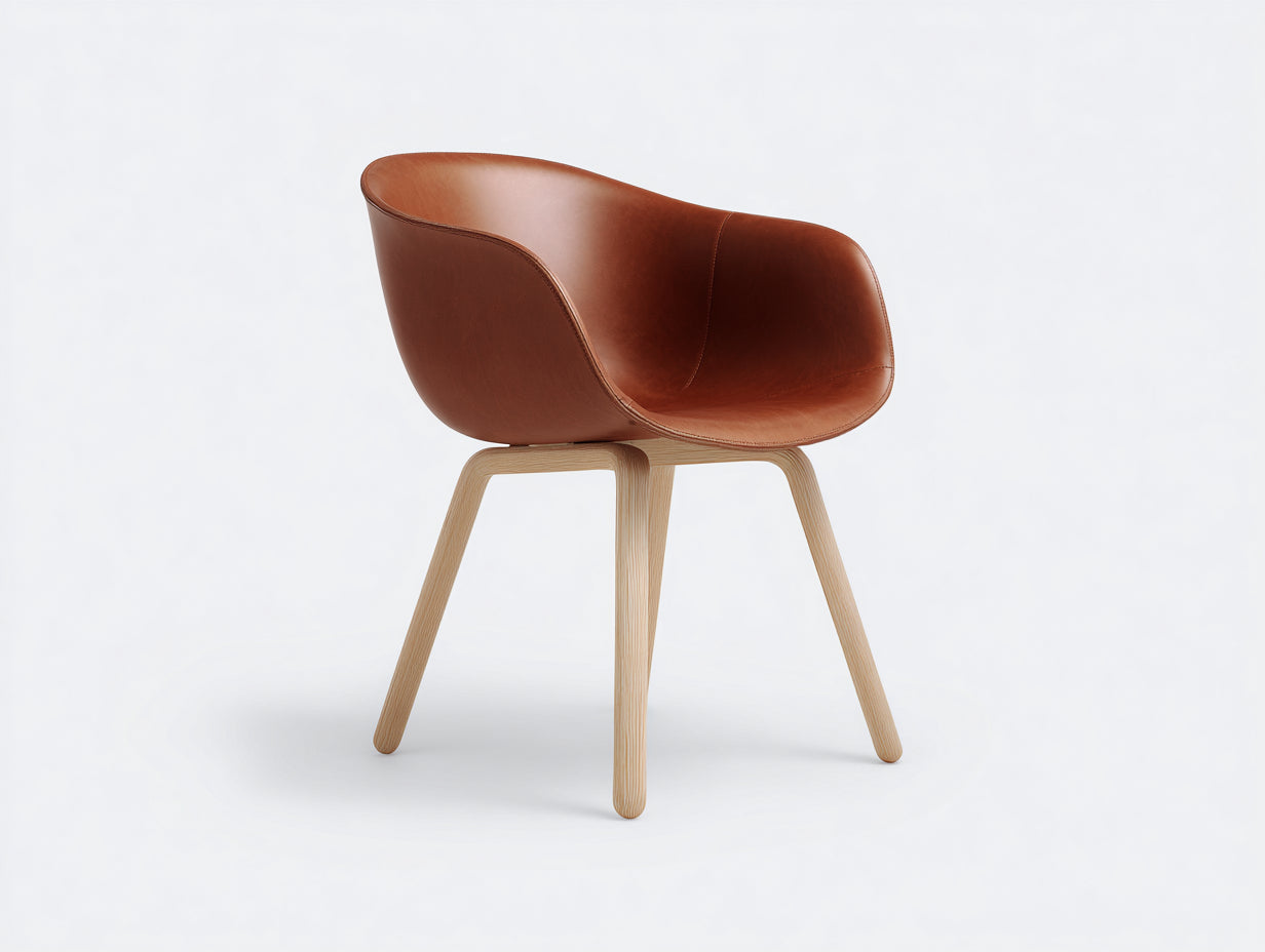 Sedia da pranzo-Legno-Rivestimento effetto pelle-62x60x81 cm-Marrone cuoio-Design scultoreo contemporaneo