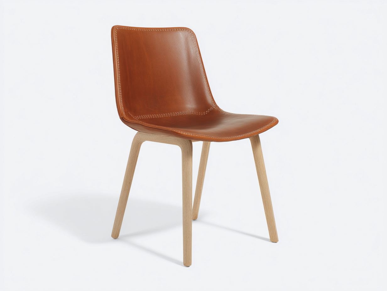 Sedia da pranzo-Legno-Rivestimento effetto pelle-55x52x89 cm-Cognac chiaro-Design scandinavo minimalista