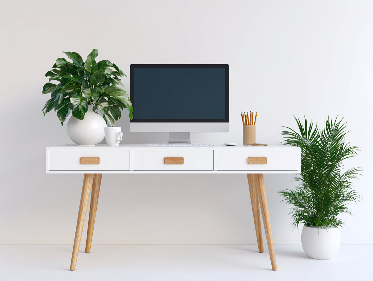 Scrivania - legno - 135x52x77 cm - bianco-naturale - scandinavo