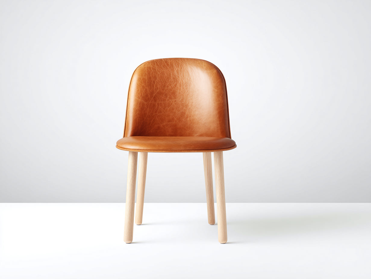 Sedia da pranzo-Legno-Rivestimento effetto pelle-50x48x82 cm-Cuoio chiaro-Design nordico essenziale